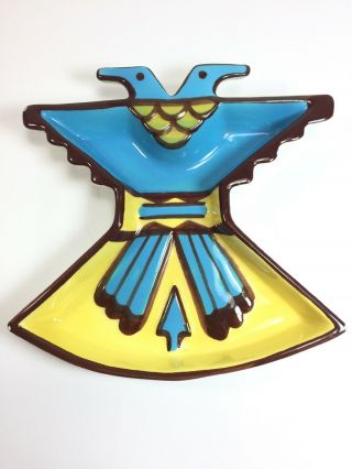Mid Century Sims California Pottery Southwest Folk Art Thunderbird Ashtray Dish