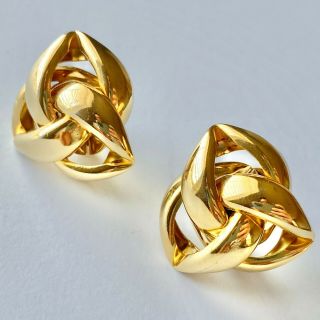 Signed Givenchy Vintage 1970s 80 Retro Gold Tone Modernist Flower Earrings 429