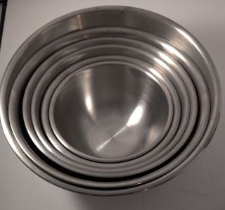 6 Vintage Ekco Eterna Stainless Steel Mixing Bowls 3/4 1,  1.  5,  2,  3,  4 Quarts