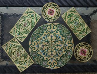 6 Antique Chinese Silk Embroidered Textile Panels 2