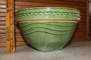 Large Deep Vintage Molded Green Mixing Bowl Yellow Ware