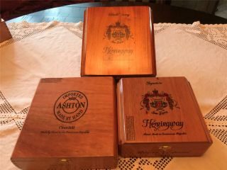 3 Large Deep Sized All Wooden Cigar Boxes A.  Fuente Untold Story Ashton