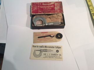 Vtg.  L.  S.  Starrett T230 Rl 1 " 0 - 1 " Micrometer W/extras Inc.  Wrench & Paperwork