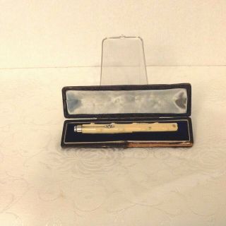 Antique Sterling And Bone Dip Pen And Pencil Duo Gold Nib With Two Paper Knives