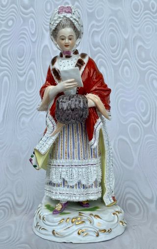 Meissen 19th Fabulous Figure Of A Lady With Traditional Clothes