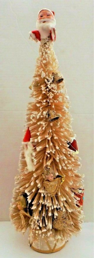 Vintage 23 " Flocked Bottle Brush Christmas Tree With Attached Ornaments
