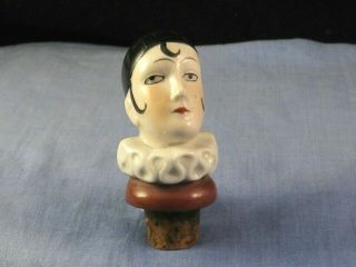 Vintage Art Deco German Porcelain Antique Wine Bottle Stopper Clown Pierrot Doll