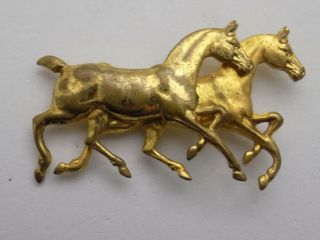 Vintage Gold Tone Double Horse Brooch