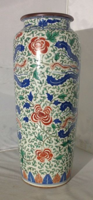 RARE & LARGE antique Chinese WUCAI porcelain ' phoenix ' vase 2
