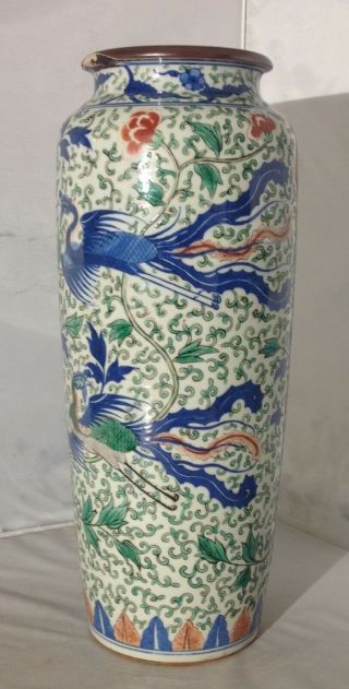 RARE & LARGE antique Chinese WUCAI porcelain ' phoenix ' vase 3