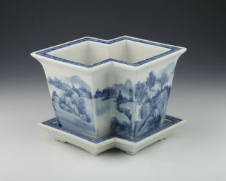 Chinese Antique Blue And White Porcelain Flower Pot