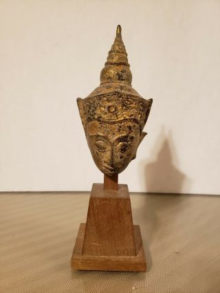 Thai Buddha 18th C Gilt Bronze 5 " High Mounted On Stand