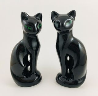 Vintage Pair Mid Century Ceramic Black Siamese Cat Sculptures Figurines
