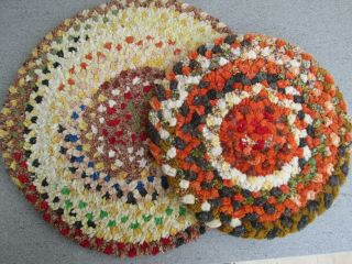 2 Vintage Chairpads,  Chair Pads,  Tabletop Pads,  Braided Chenille