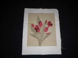 Vtg 70s Marushka Textile Wall Hanging Screenprint Art Tulips Unframed Canvas