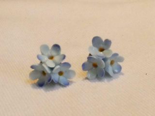 Vintage - Fine Bone China Small Blue Forget - Me - Not Floral Cluster Stud Earrings