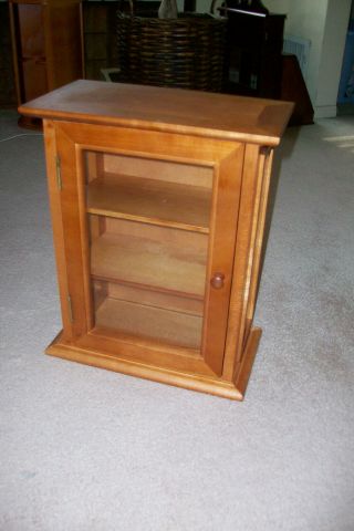 Vintage Wood And Glass Wall Curio Display Case Cabinet