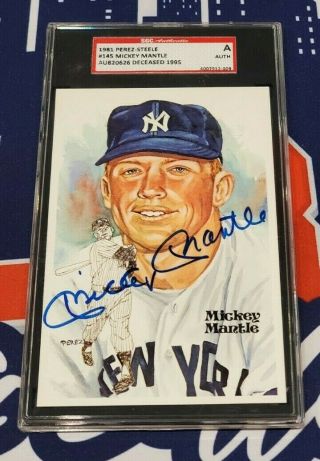 1981 Perez Steele Hof Mickey Mantle Yankees Signed Autograph Auto Sgc Authentic