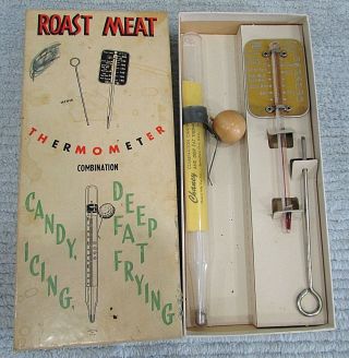 2 Vintage 1950s Chaney Thermometers Meat Candy Icing Deep Frying W Box S/h