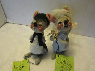 Vintage 1971 Annalee Mouse Bride & Groom Wedding Dolls - Green Tag Mid Century