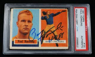 Paul Hornung Signed 1957 Topps Rookie Card 151 Green Bay Packers - Psa Slabbed
