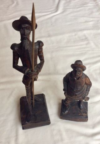 Vintage Don Quixote & Sancho Panza Hand Carved Wood Statue Figures