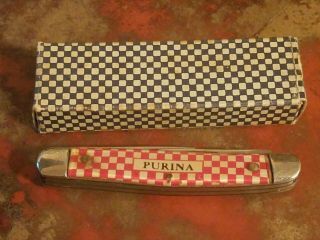 Vintage Purina Kutmaster 3 Blade Pocket Knife Checkerboard Handle