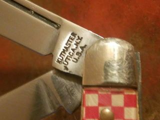 Vintage Purina Kutmaster 3 Blade Pocket Knife Checkerboard Handle 3