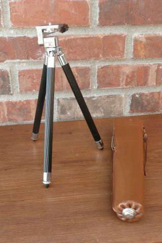 Minori Vintage Camera Tripod Black & Chrome W/telescoping Legs W/case Japan