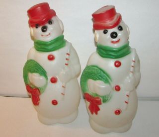 2 Vintage 13 " Frosty Snowman Christmas Blow Mold Pathway Light Toppers Empire