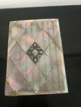 Antique Mother Of Pearl And Silver Card Case