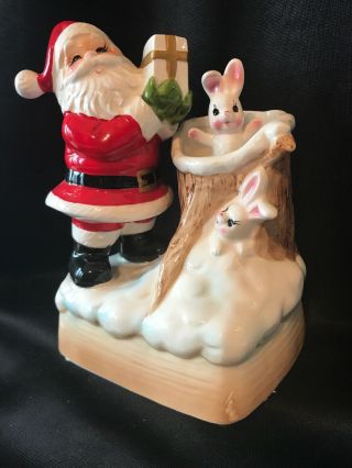 Vintage Josef Originals Christmas Santa Bunny Rabbit Rotates Music Box 2
