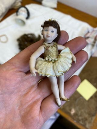 Vintage 3.  5” Tall Dollhouse Ballerina Doll Artist Made