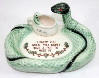 Vintage Ceramic Red Eyed Snake Ashtray & Match Holder Quality Product Of Japan