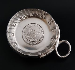 Antique Sterling Silver Tastevin Wine Taster Cup Colonial Pillar Coin 1769