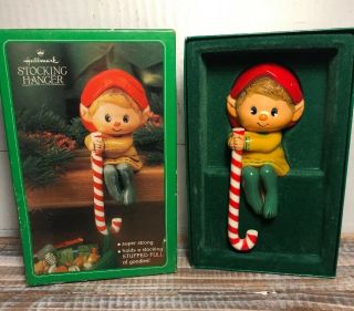 Hallmark Vintage Christmas Elf Stocking Hanger Holder W/ Box