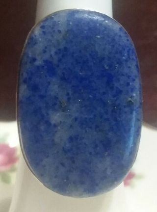 Silver Ring Vintage Jewelry Mexican ? Size 8 Blue Large 3/4 " X 1 1/8 " Heavy Huge