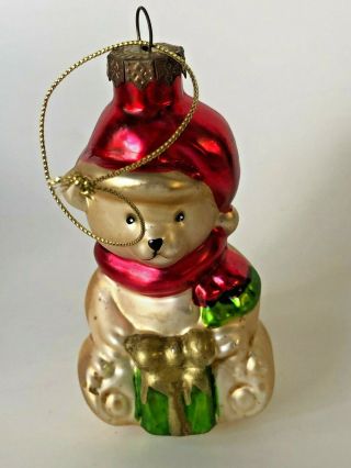 Vintage Old Teddy Bear Glass Christmas Tree Holiday Ornament 3 "