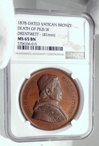 1878 ITALY Vatican POPE PIUS Passing Antique Papal Medal EYE of GOD NGC i81261 3