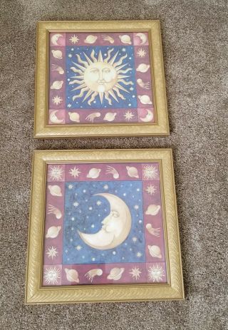Vintage Set Celestial Moon And Sun By Mary Beth Zeity 2 Piece Set