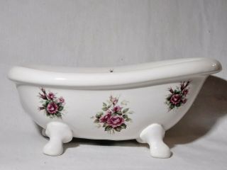 Vintage Bath Tub Soap Holder Ceramic Floral Claw Foot 9 " Roses Athena Made Usa