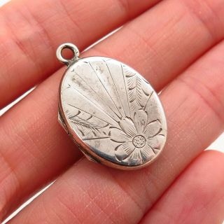 Antique Victorian 925 Sterling Silver Collectible Etched Floral Locket Pendant