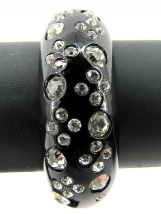 Lovely Vintage Black Weiss Rhinestone Hinged Bangle Bracelet