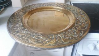 Large Antique / Vintage Brass Indian / Campaign Table Top / Tray - Peacocks 26 "