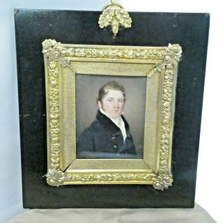 Antique Miniature Watercolor Framed Portrait Of A Gentleman By Samuel John Stump