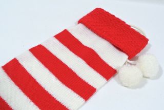 Vintage Christmas Tree Stocking Red White Stripes Yarn Knit Crochet