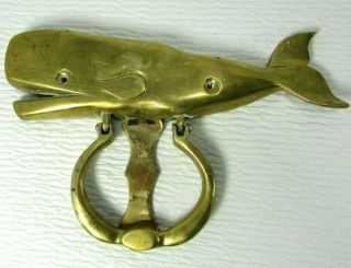 Vintage Sperm Whale Brass Plated Heavy Door Knocker 8” Long Nautical Beach