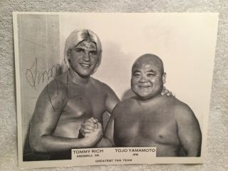 Vtg.  Tag Team Pro Wrestling Photo Signed By Tommy Rich With Tojo Yamamoto 1970s
