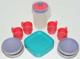 Vtg Tupperware Toys Childs Serve - It Set Aqua/purple/pink - Coral 18 Pc Plates/cups