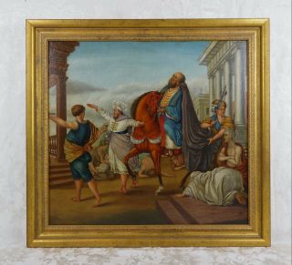 Antique Italian Old Master Oil Painting Of Roman Emperor Ceremony